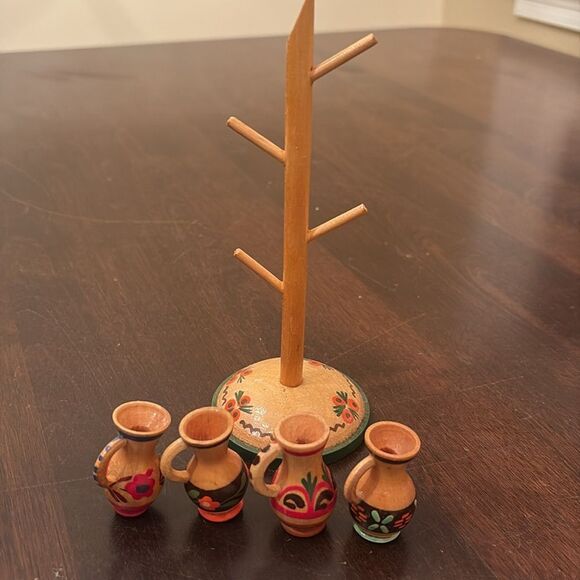 Handcrafted mini Wooden Mug Display with Colorful Accents - Picture 2 of 6